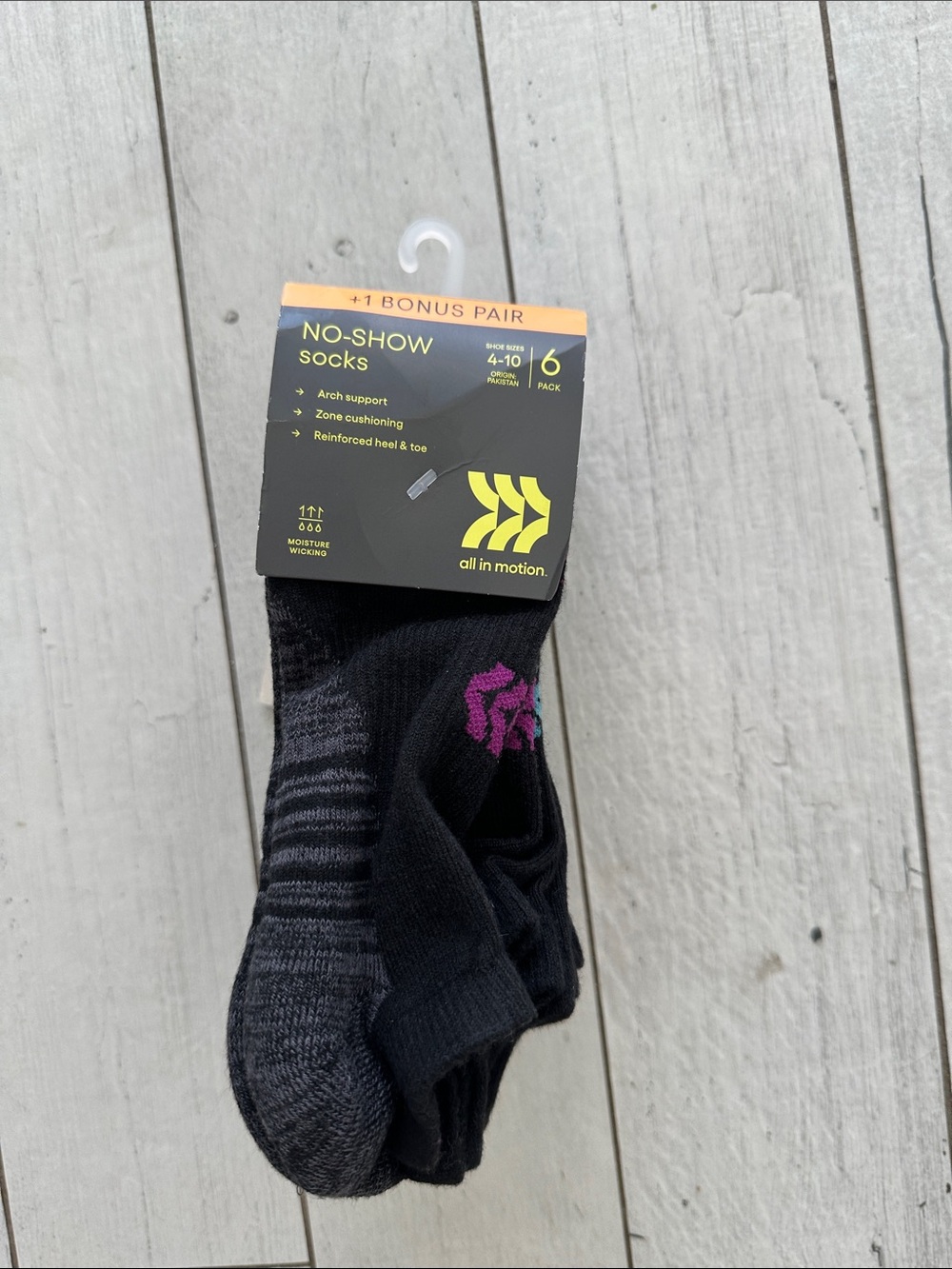 all in motion Black No-Show Athletic Socks with Purple Accent - 6 Pack